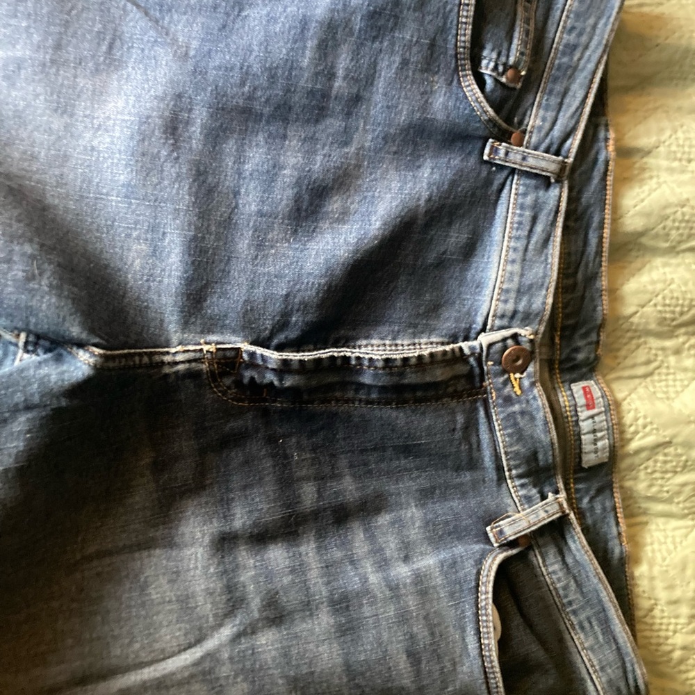 Wrangler Blue Denim Jeans with Leather Patch and Contrast Stitching